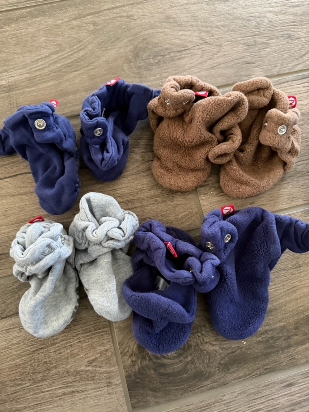 Zutano Baby Booties Set - Navy, Brown, Light Gray
